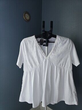 ASOS White Eyelet V-Neck Peasant Top